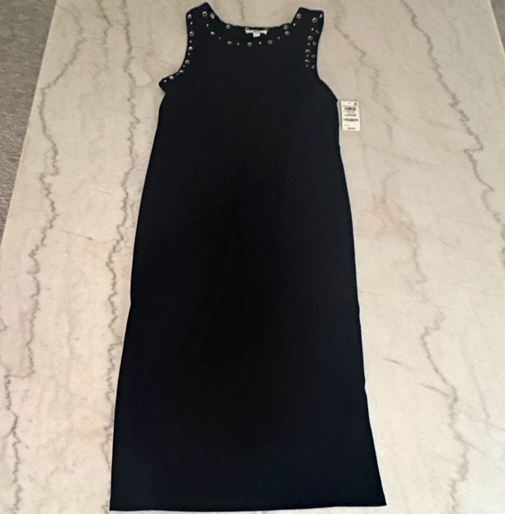 bar III Black Knit Polyester Scoop Neck Sleeveless Grommet Maxi Dress L 0127